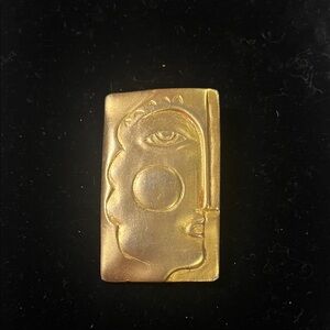 Gold Tone Abstract Face Picasso Style Brooch